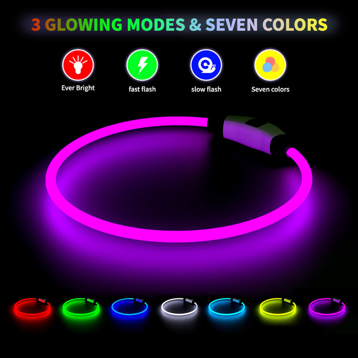 Tize New Waterproof Flashing Light up Dog Necklace USB Rechargeable LED Light up TPU Material Adjustable Pet Cat Dog Collar