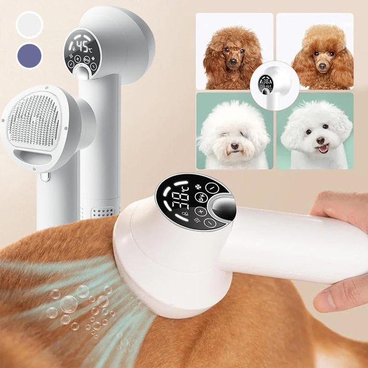 2025 New Design Lightweight Portable LED Smart Quiet Pet Comb Handheld Blow Comb Pet Comb Cat Dog Two-in-one Grooming Supplies