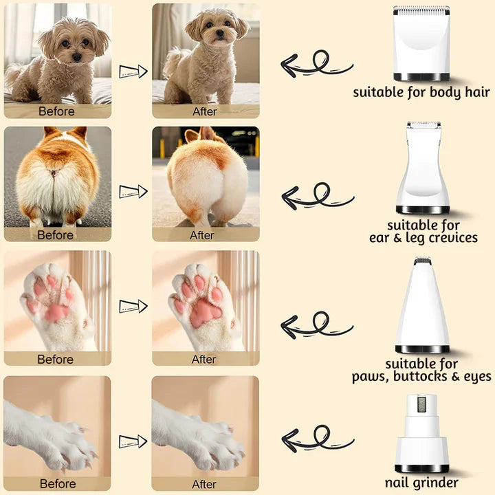 Portable 4-in-1 Cordless Electric Ceramic Blade Dog Nail Grinder Hair Grooming Small Pets Clippers Trimmer - My Store